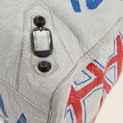 Balenciaga City Graffiti Classic Studs Leather, White, Leather, Handbag