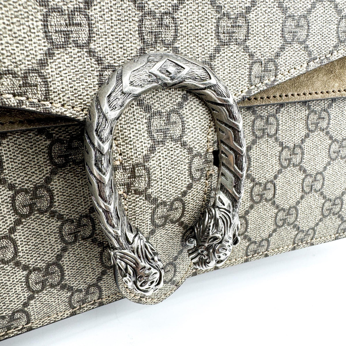 Gucci Dionysus GG Coated Canvas, Brown, Suede, Handbag