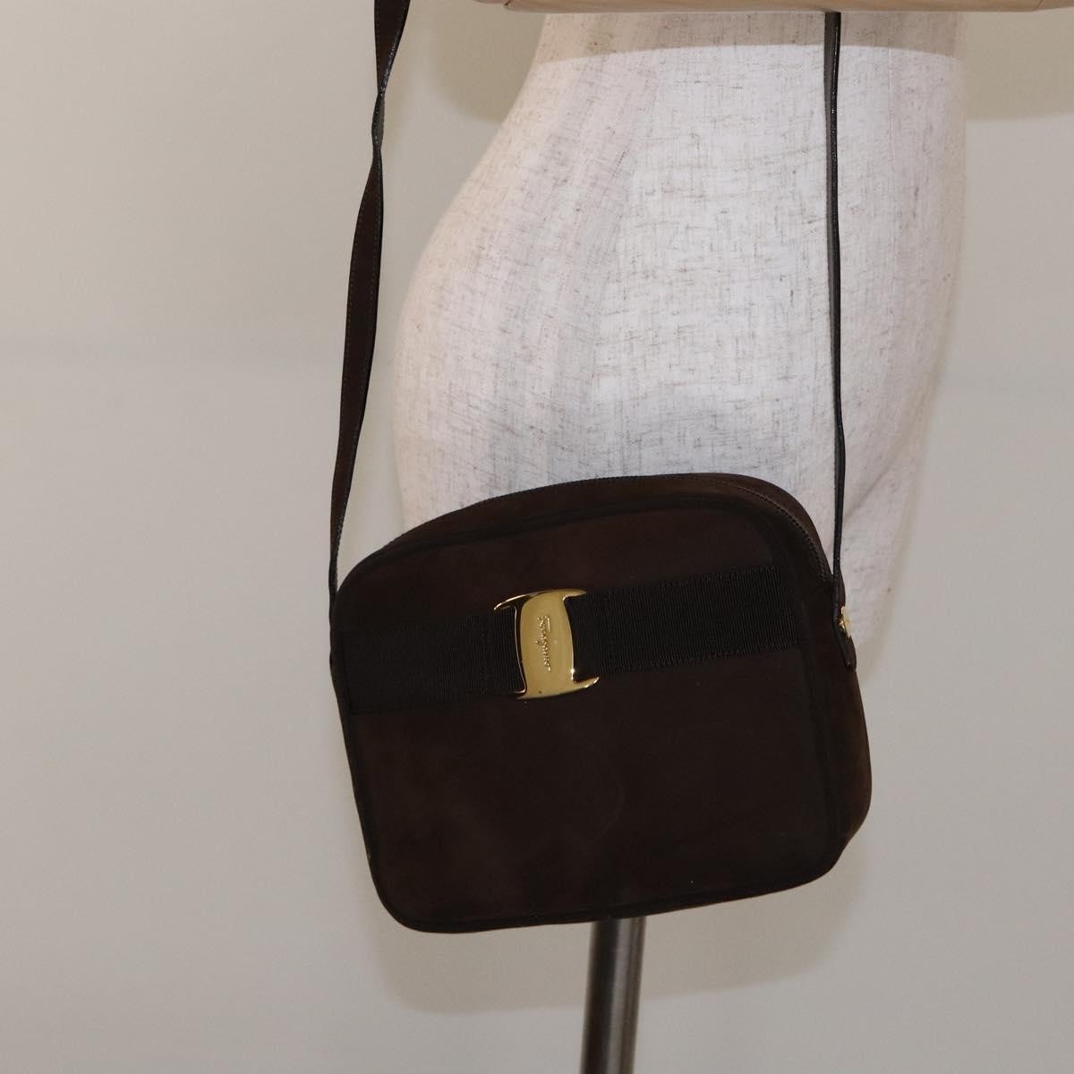 Salvatore Ferragamo Vala Suede, Brown, Suede, Shoulder Bag