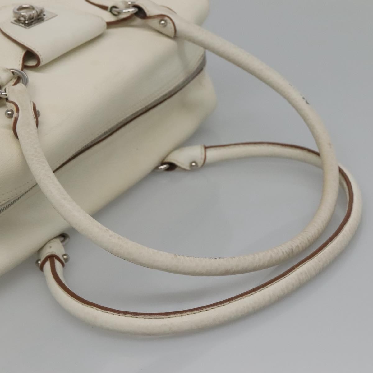 Salvatore Ferragamo Gancini Buckle Leather, White, Leather, Shoulder Bag