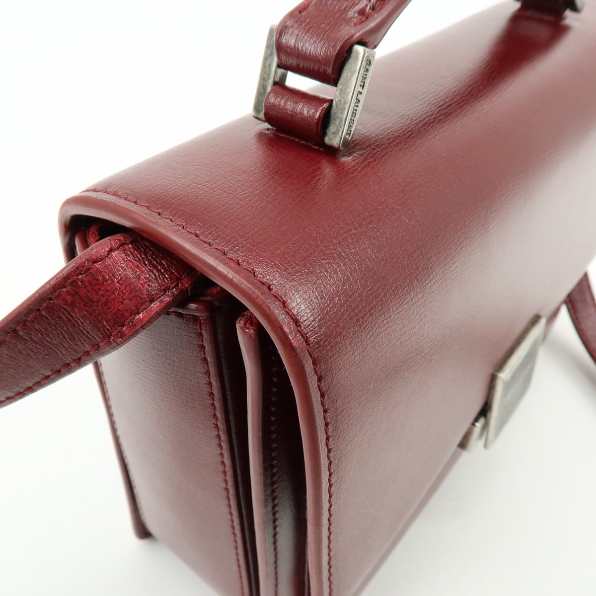 Saint Laurent Bellechasse Satchel Leather, Red, Leather, Handbag
