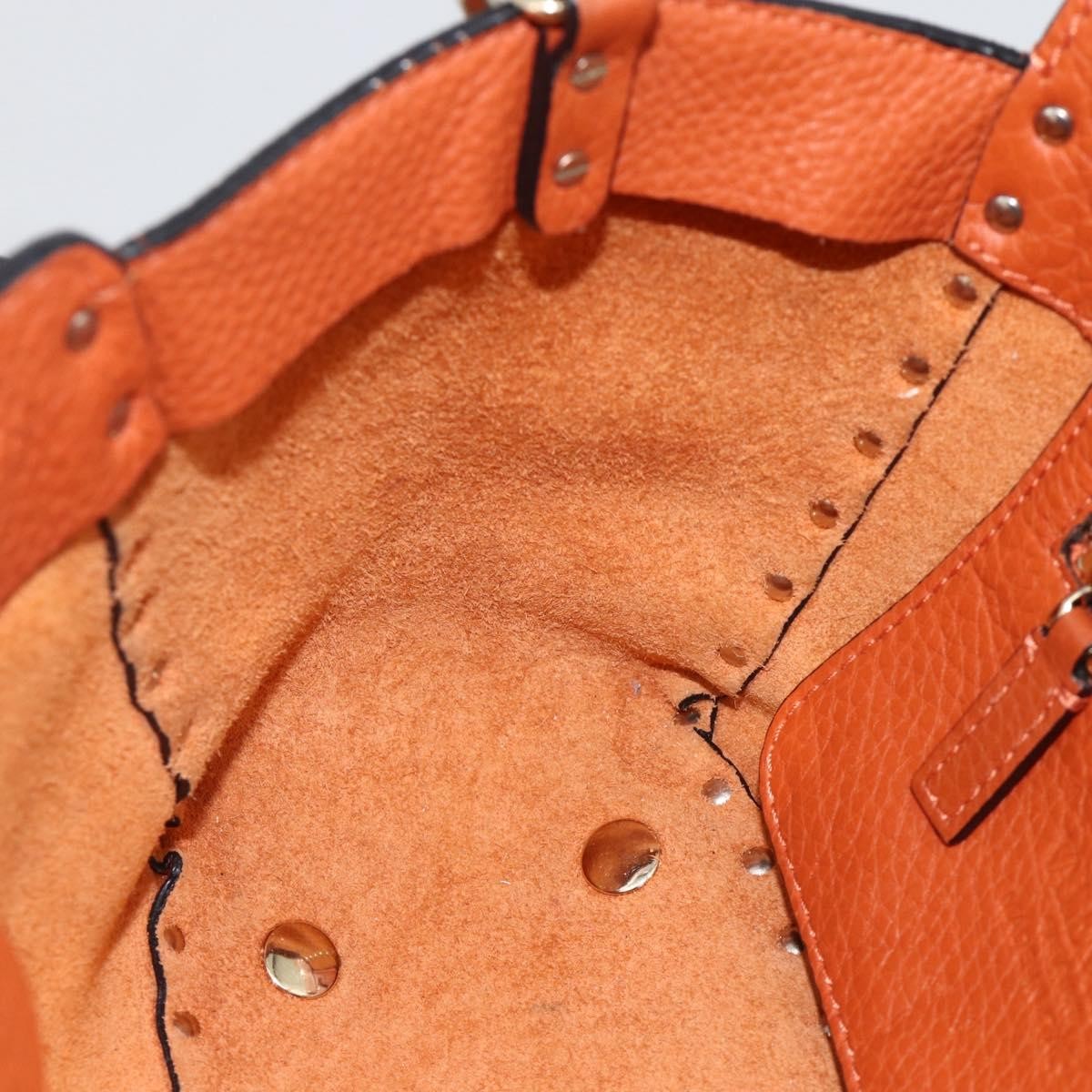 Valentino Garavani Rockstud Pebbled Leather, Orange, Leather, Tote Bag
