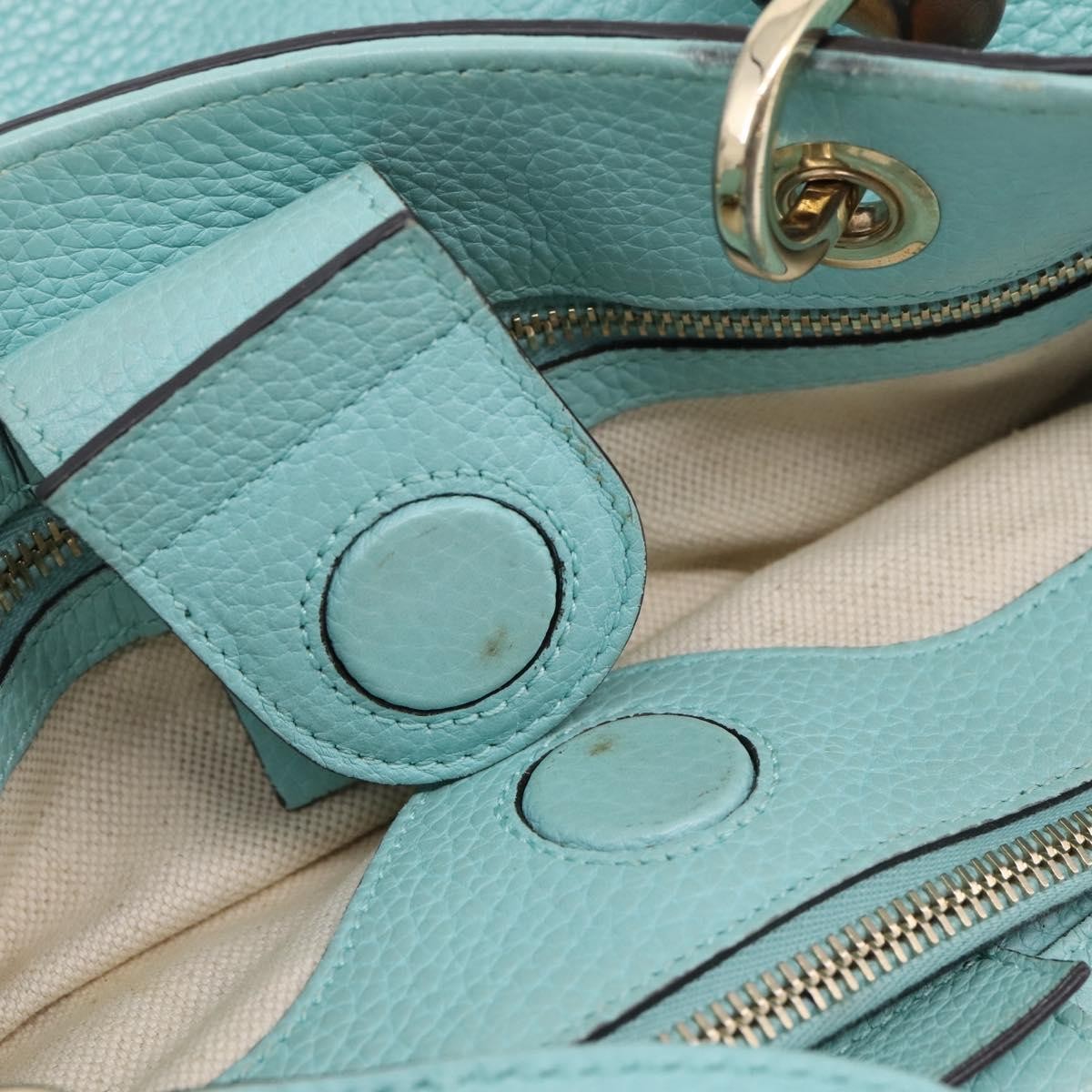 Gucci Bamboo Shopper Leather, Blue, Leather, Tote Bag