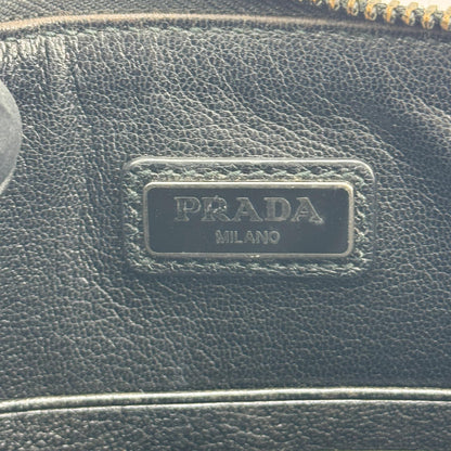 Prada Wristlet Zip Clutch Vitello Daino, Black, Leather, Clutch