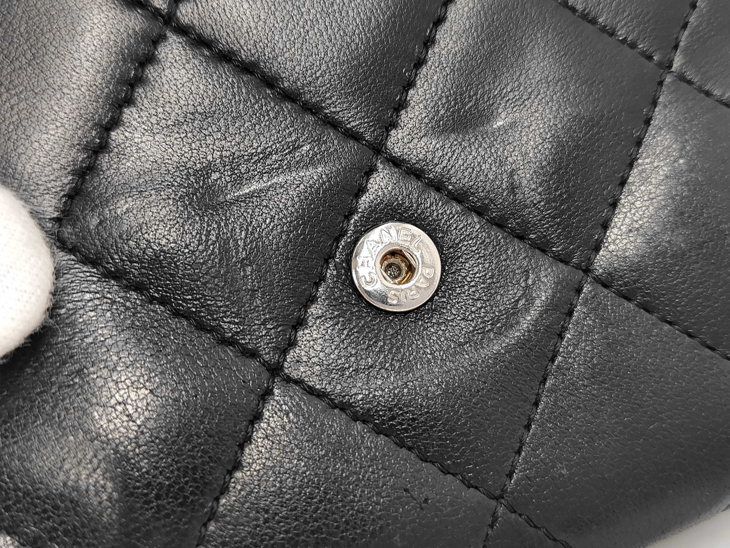 Chanel Trifold Flap Lambskin, Black, Leather, Wallet