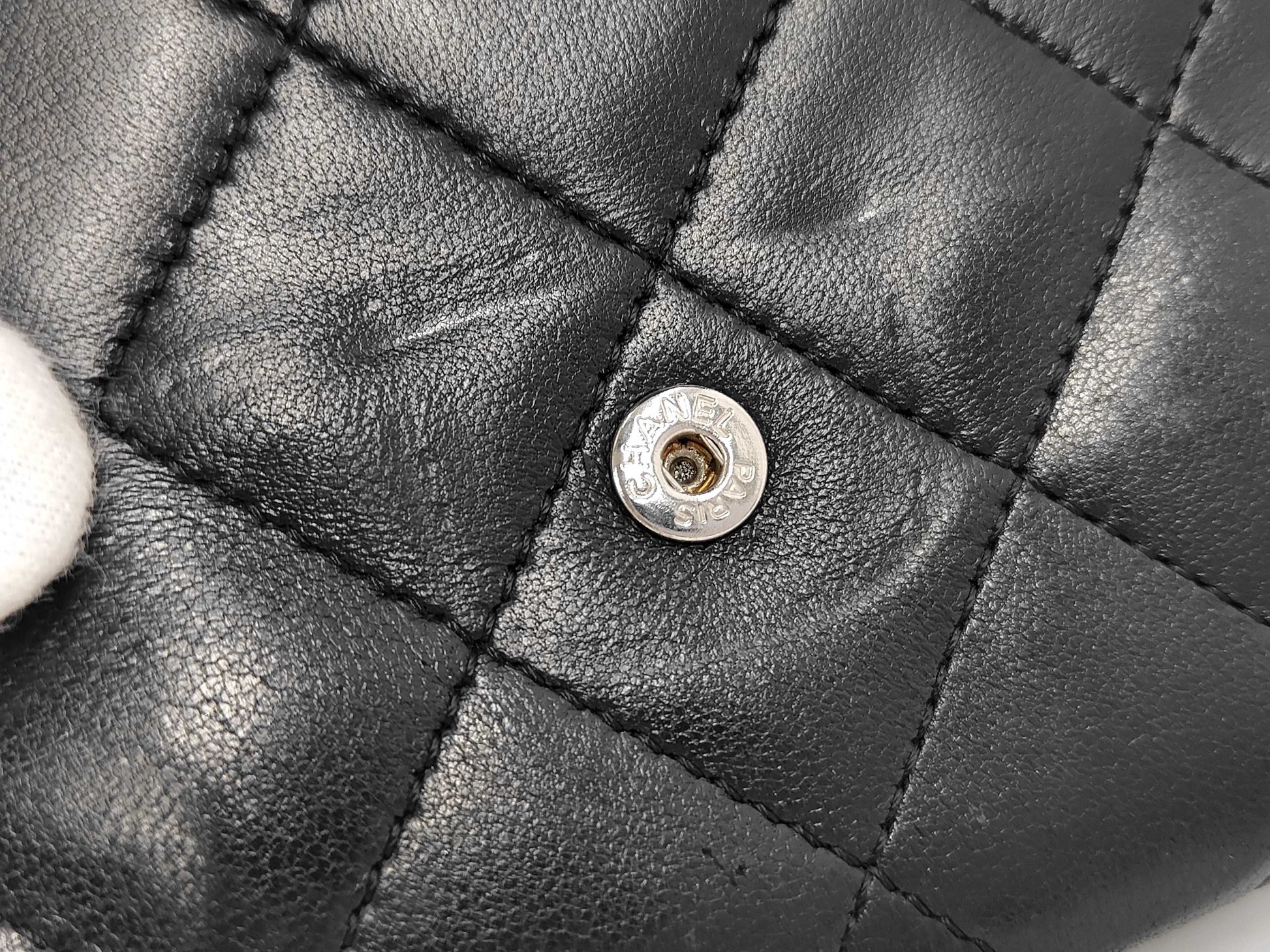 Chanel Trifold Flap Lambskin, Black, Leather, Wallet