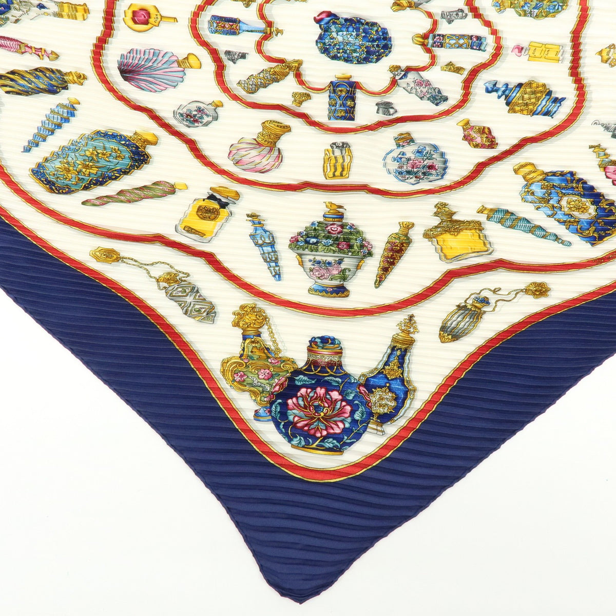 Hermes Carré 90 Pleated Silk, Navy, Silk, Scarf