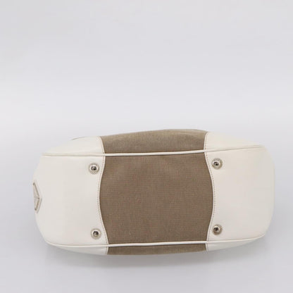 Prada Canapa Hobo Canvas with Leather, Beige, Canvas, Shoulder Bag