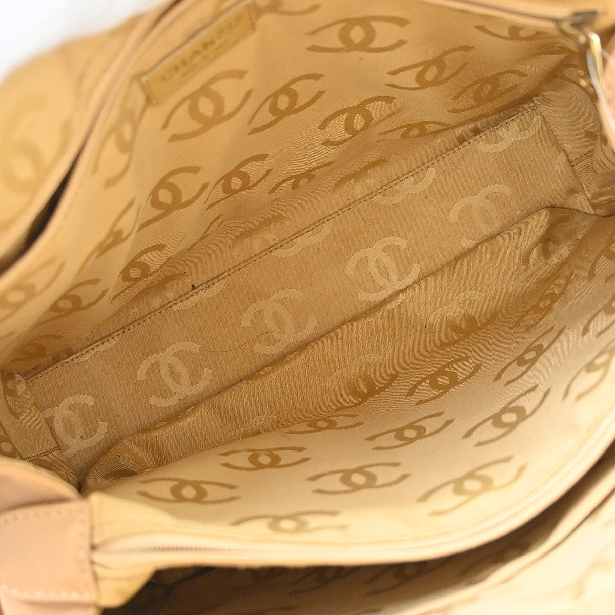 Chanel Surpique Zip Around Satchel Quilted Leather, Beige, Leather, Handbag