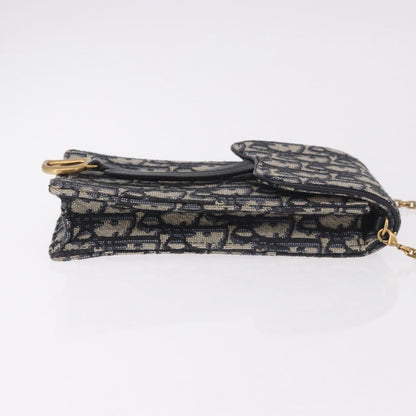 Christian Dior Vertical Saddle Chain Oblique Canvas, Navy, Canvas, Clutch