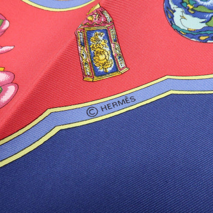 Hermes Carré 45 Les Capucines 100% Silk, Red, Silk, Scarf