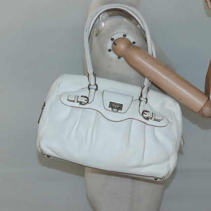 Salvatore Ferragamo Gancini Buckle Leather, White, Leather, Shoulder Bag
