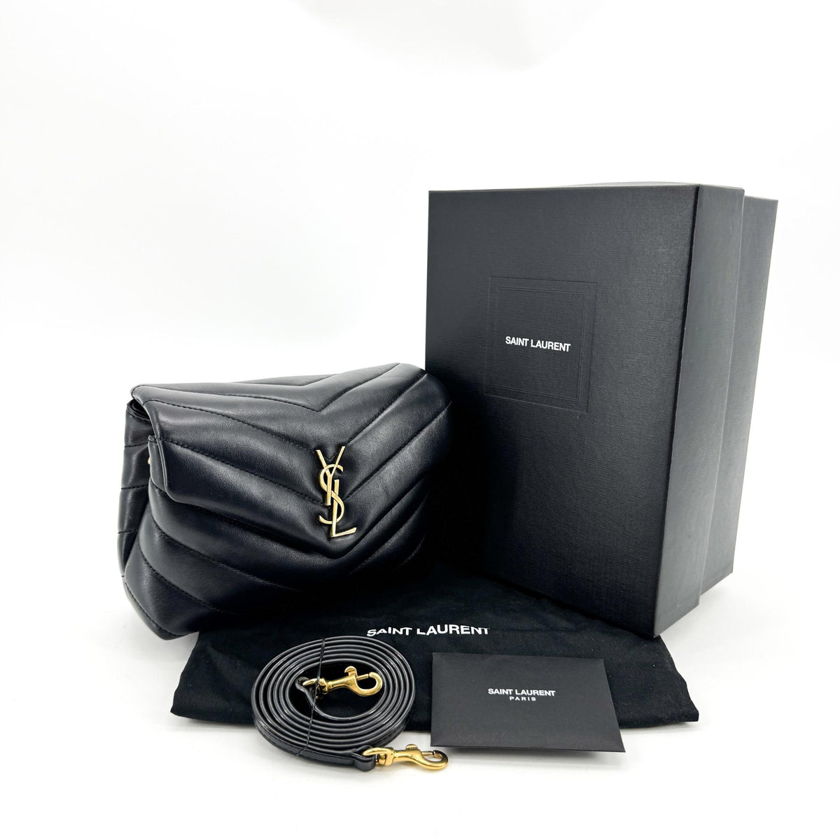 Saint Laurent Loulou Matelasse Chevron Leather, Black, Leather, Shoulder Bag