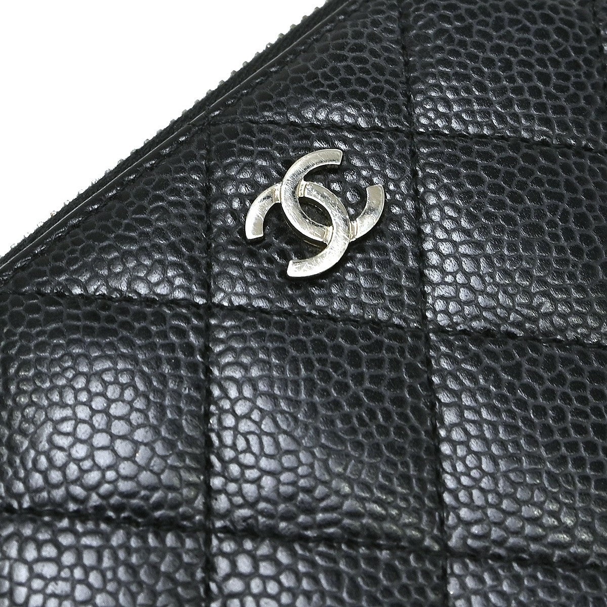 Chanel Zip Around Organizer Quilted Caviar, Black, Leather, Wallet