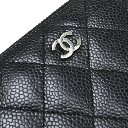 Chanel Zip Around Organizer Quilted Caviar, Black, Leather, Wallet
