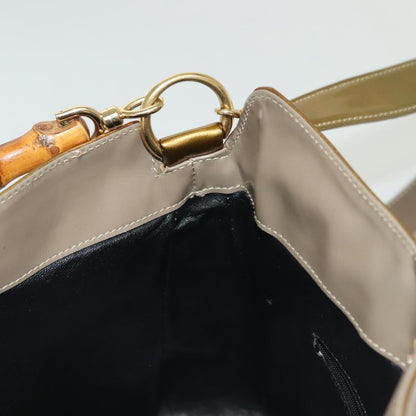 Gucci Vintage Bamboo Handle Open Hobo Leather, Gold, Patent Leather, Shoulder Bag