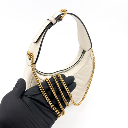 Gucci GG Marmont Half Moon Hobo Matelasse Leather, White, Leather, Shoulder Bag