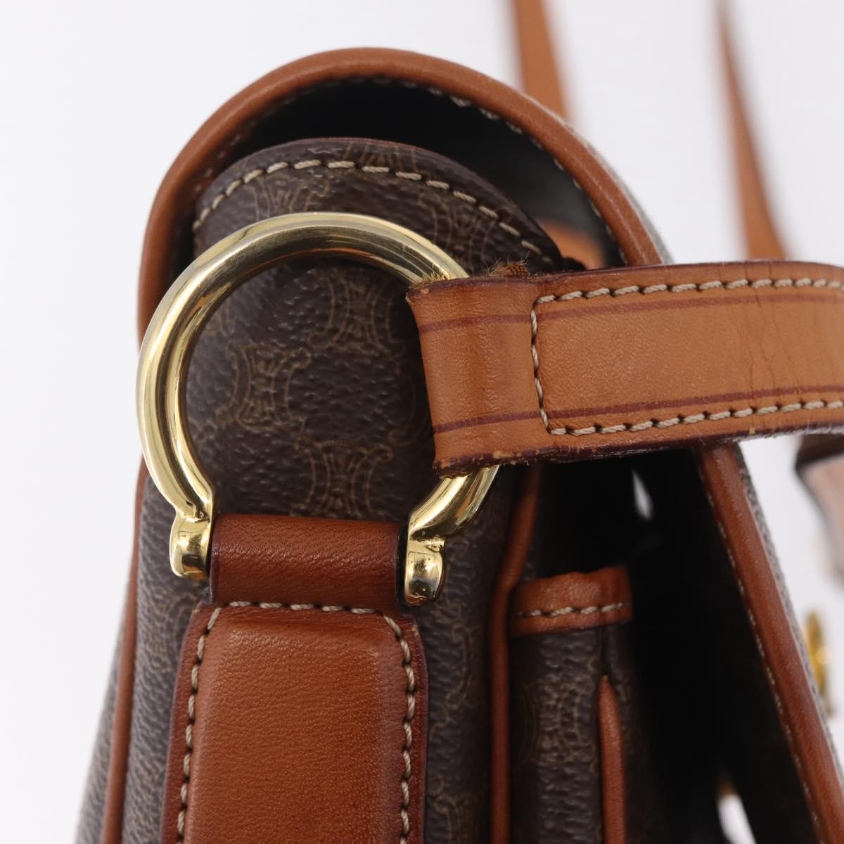 Celine Macadam Shoulder Canvas, Brown, Canvas, Crossbody Bag