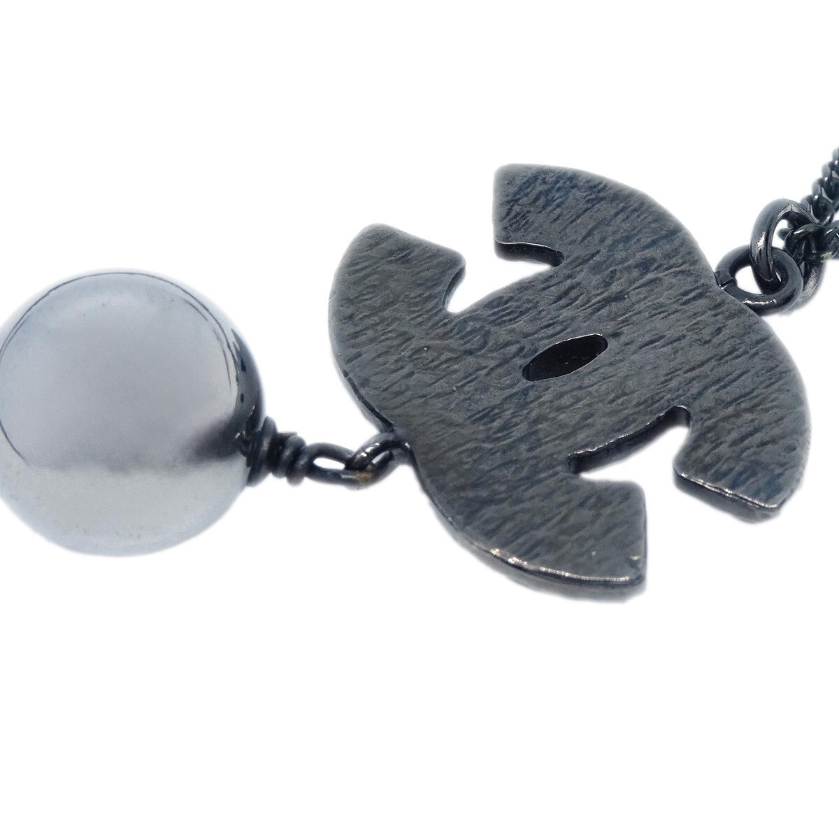 Chanel CC Pearl Drop Metal with Pearls, Black, Metal, Necklace