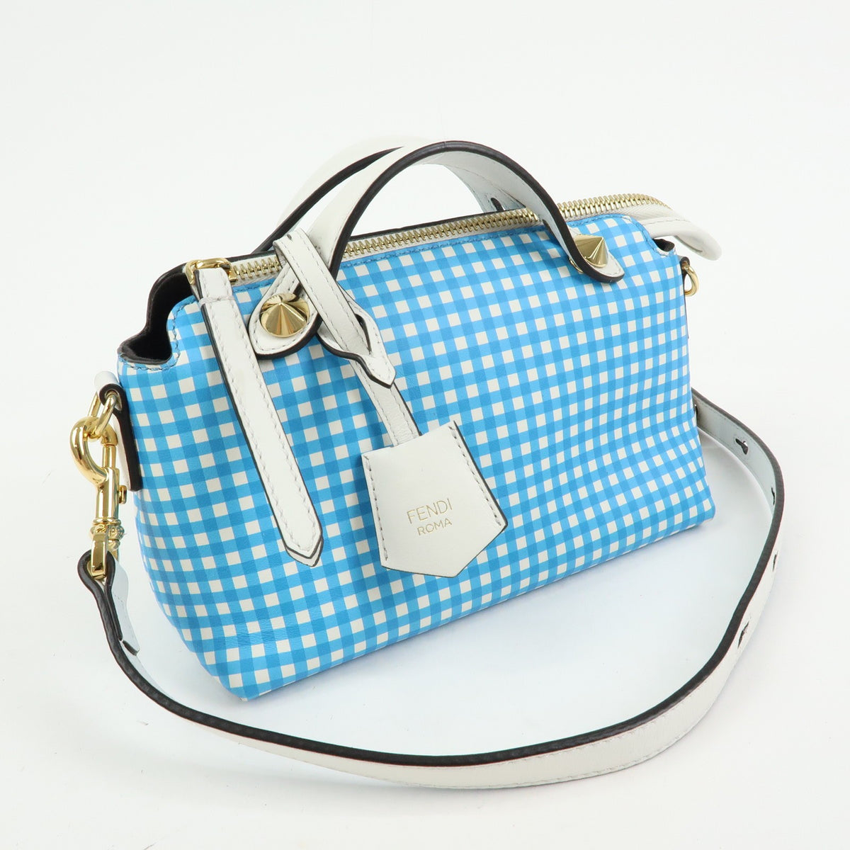 Fendi By The Way Satchel Printed Leather, Blue, Leather, Handbag