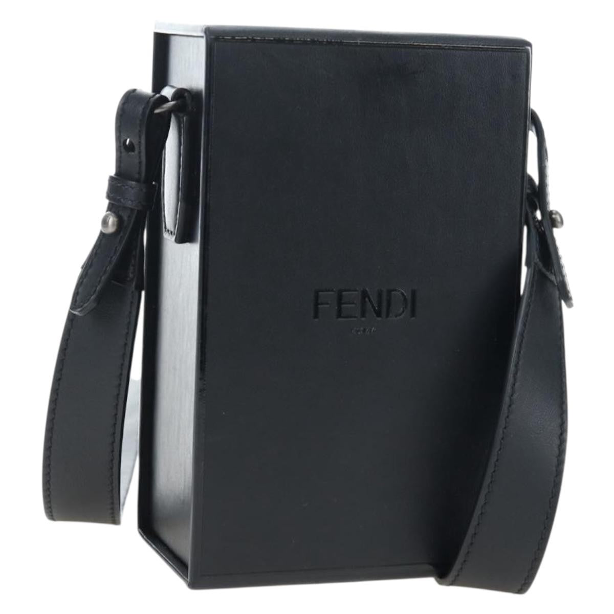 Fendi Logo Vertical Box Leather, Black, Leather, Shoulder Bag