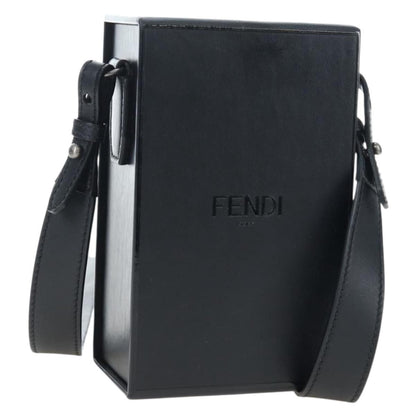 Fendi Logo Vertical Box Leather, Black, Leather, Shoulder Bag