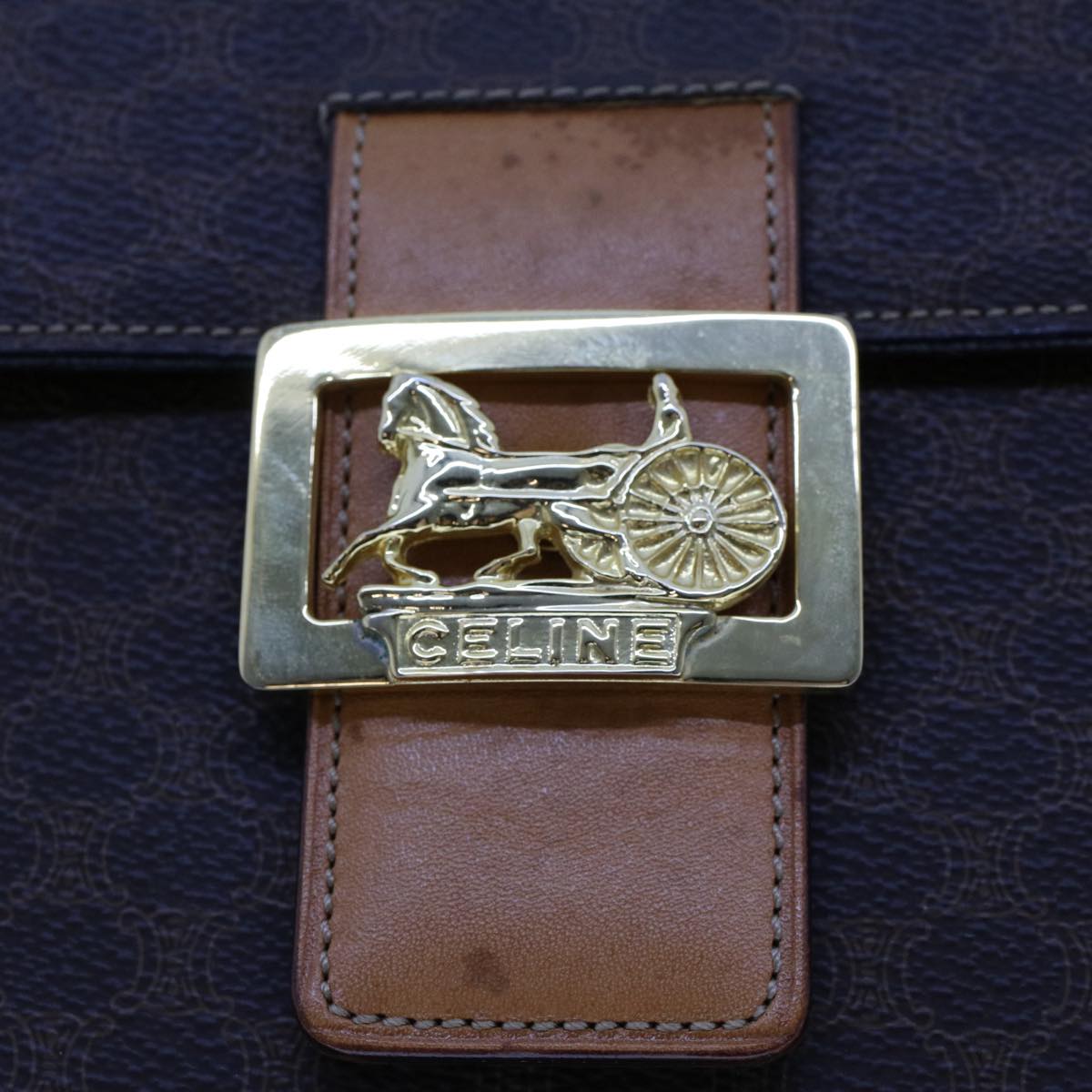 Celine Macadam Handbag Macadam with leather, BROWN, LEATHER, Handbag