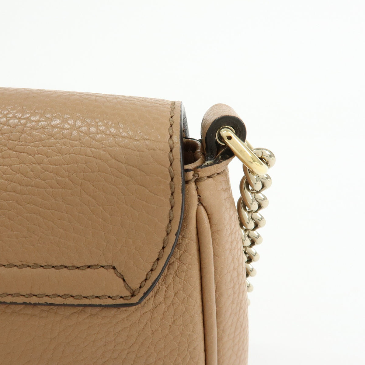 Gucci Soho Chain Leather, Beige, Leather, Crossbody Bag
