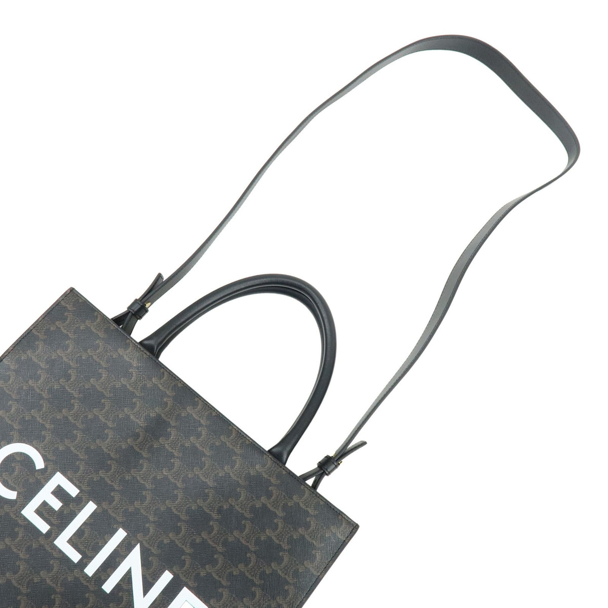Celine Vertical Cabas Triomphe Coated Canvas, Brown, Canvas, Tote Bag