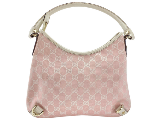Gucci Abbey D-Ring Hobo GG Denim, Pink, Canvas, Shoulder Bag