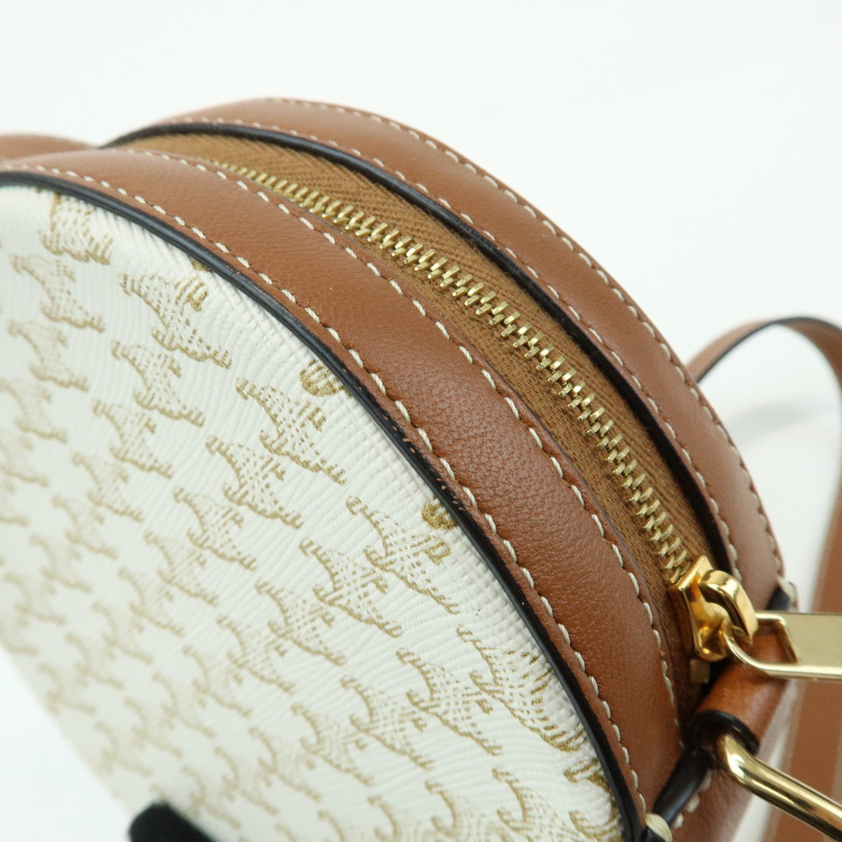 Celine Round Purse on Strap Triomphe Coated Canvas, Beige, Canvas, Crossbody Bag