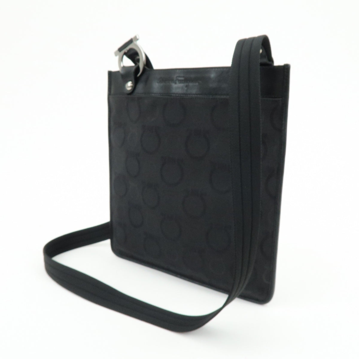 Salvatore Ferragamo Gancini Canvas and Leather, Black, Canvas, Crossbody Bag