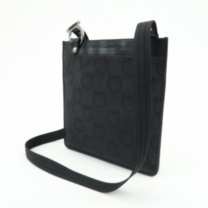 Salvatore Ferragamo Gancini Canvas and Leather, Black, Canvas, Crossbody Bag