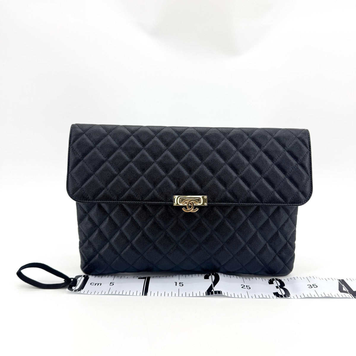 Chanel Golden Class O Case Clutch Quilted Caviar, Black, Leather, Clutch