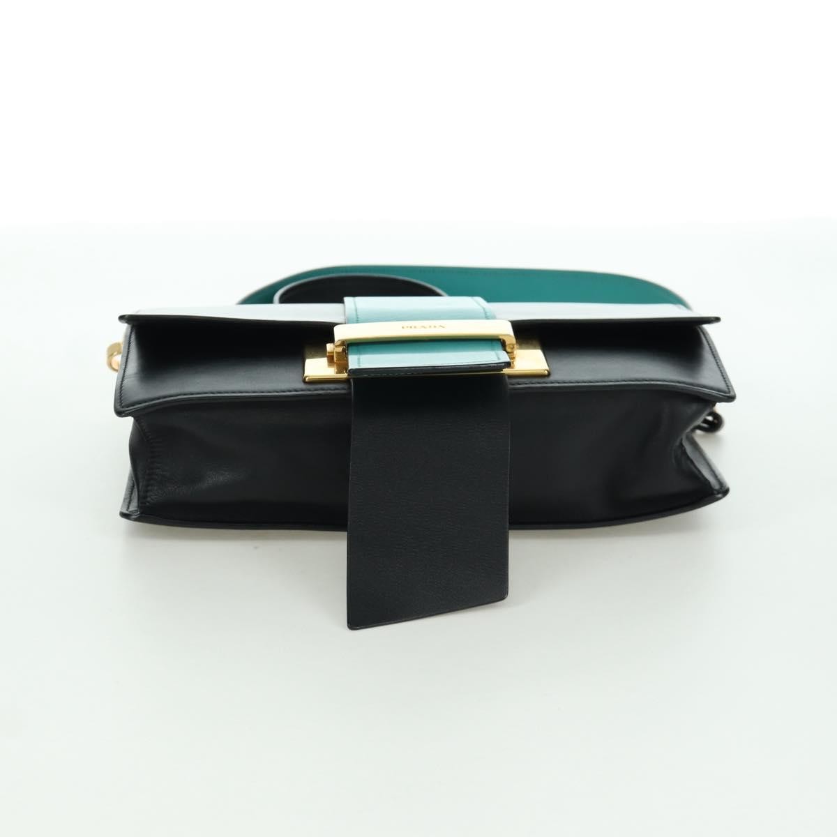 Prada Metal Ribbon City Calfskin, Gray, Leather, Shoulder Bag