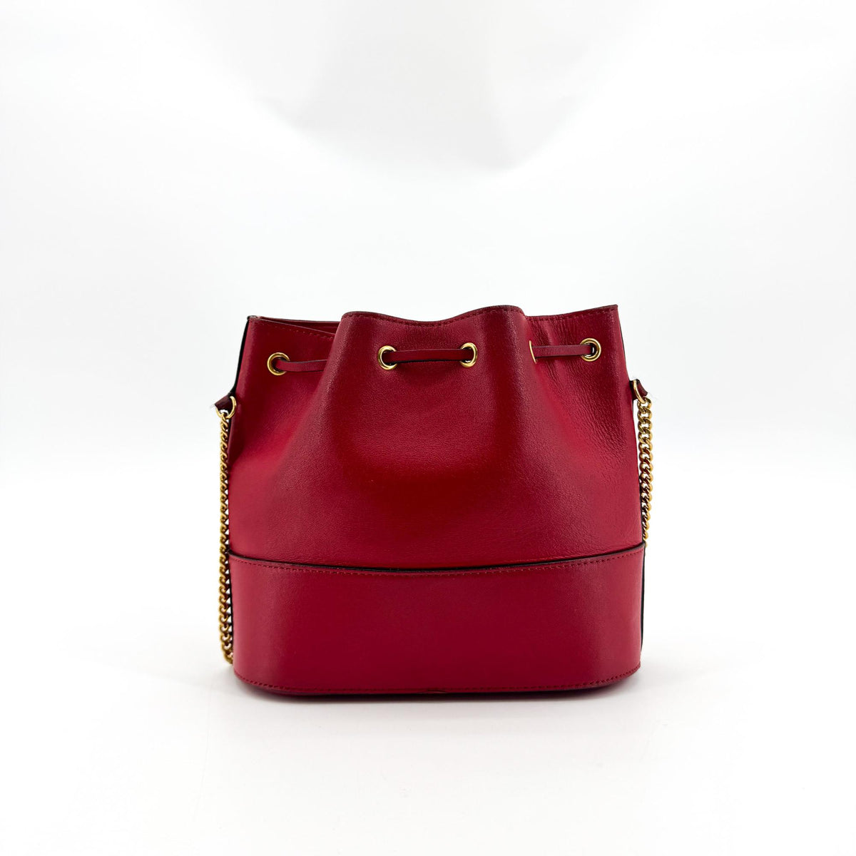 Valentino Garavani VLogo Drawstring Bucket Leather, Gold, Leather, Clutch
