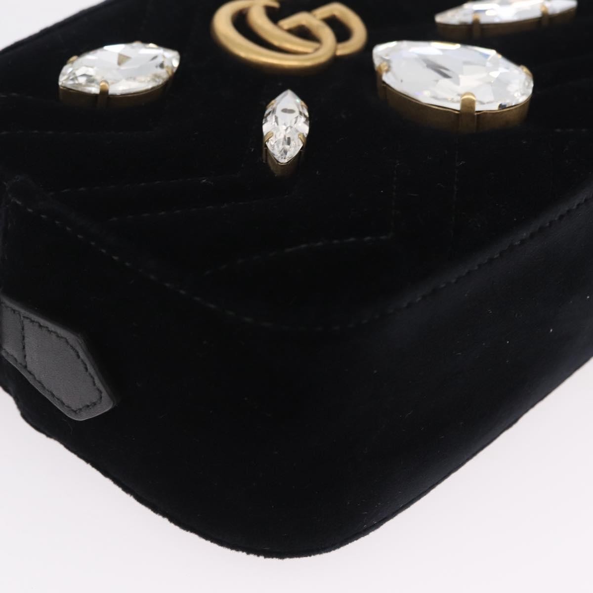 Gucci GG Marmont Crystal Embellished Matelasse Velvet, Black, Velvet, Shoulder Bag