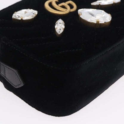 Gucci GG Marmont Crystal Embellished Matelasse Velvet, Black, Velvet, Shoulder Bag