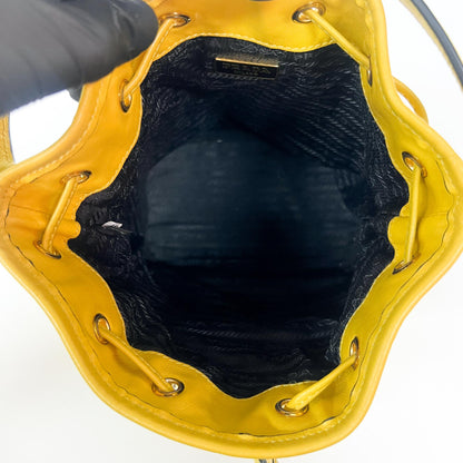 Prada Duet Drawstring Bucket Leather, Yellow, Leather, Handbag