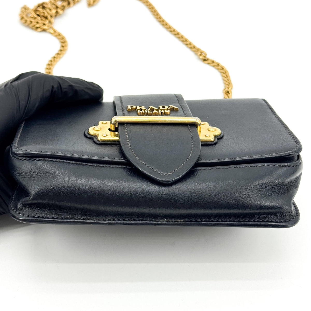 Prada Cahier Calf Hair with Leather, Black, Leather, Crossbody Bag