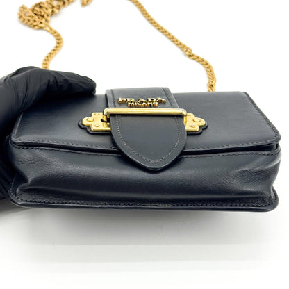 Prada Cahier Calf Hair with Leather, Black, Leather, Crossbody Bag