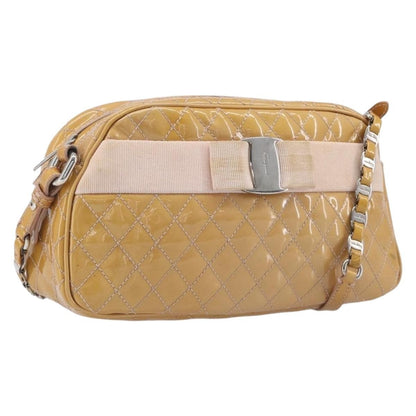 Salvatore Ferragamo Vala Patent Leather, Beige, Patent Leather, Shoulder Bag