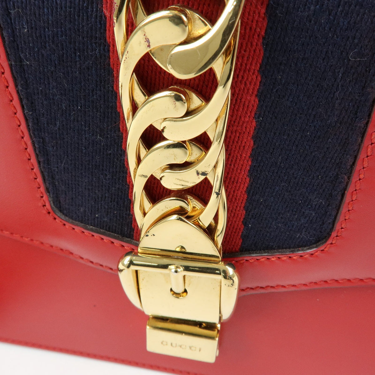 Gucci Sylvie Leather, Red, Leather, Shoulder Bag