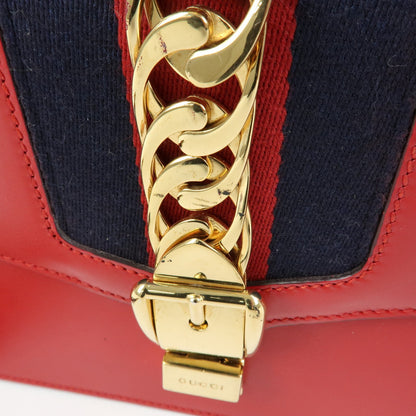 Gucci Sylvie Leather, Red, Leather, Shoulder Bag
