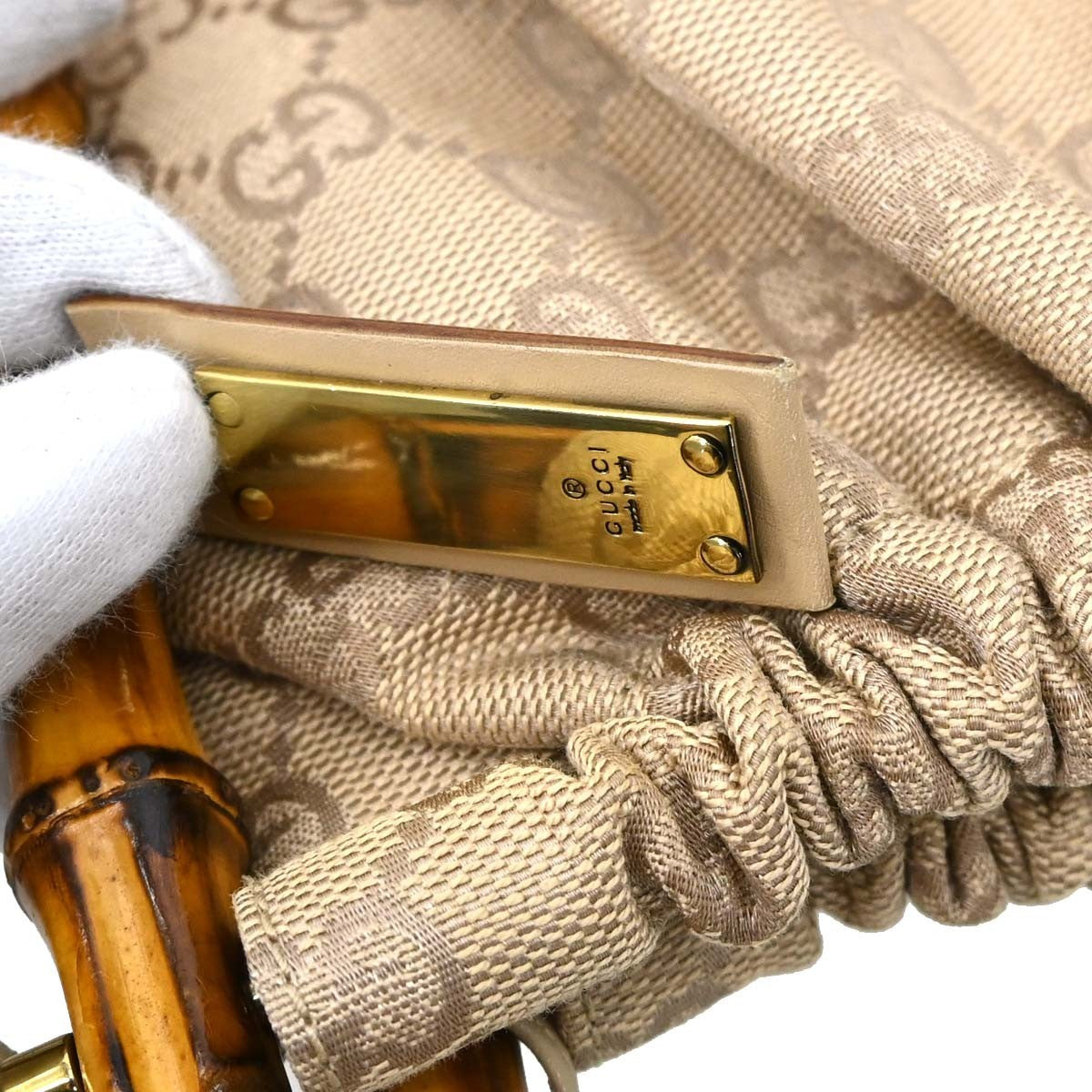 Gucci Bamboo Frame Satchel GG Canvas, Beige, Canvas, Handbag