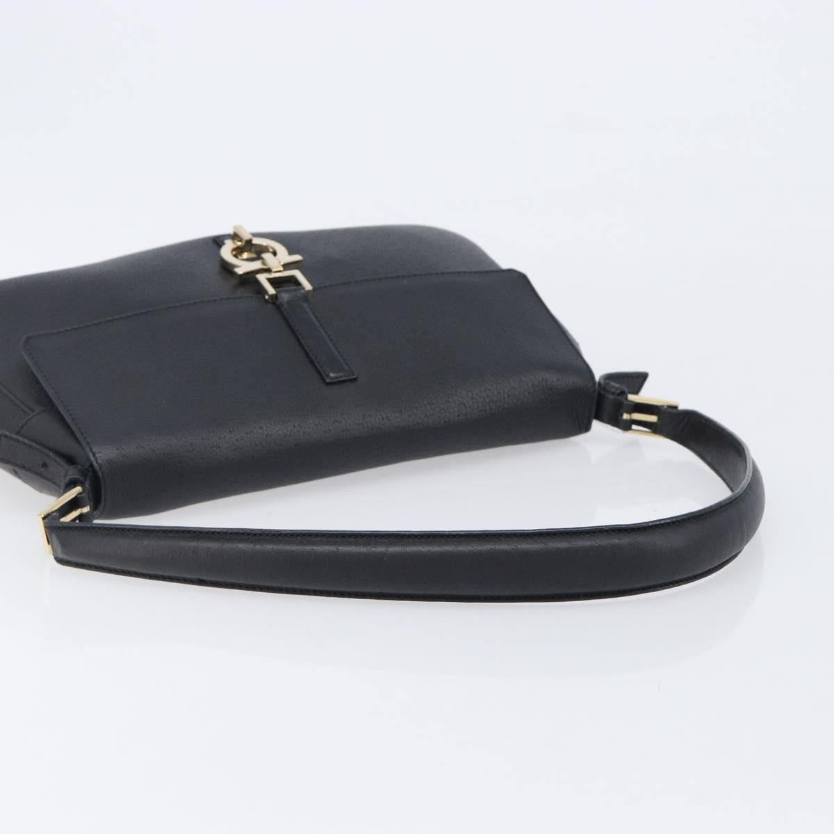 Salvatore Ferragamo Gancini Leather, Black, Leather, Shoulder Bag