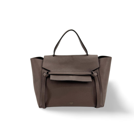 Celine Belt Textured Leather, Brown, Calfskin, Handbag
