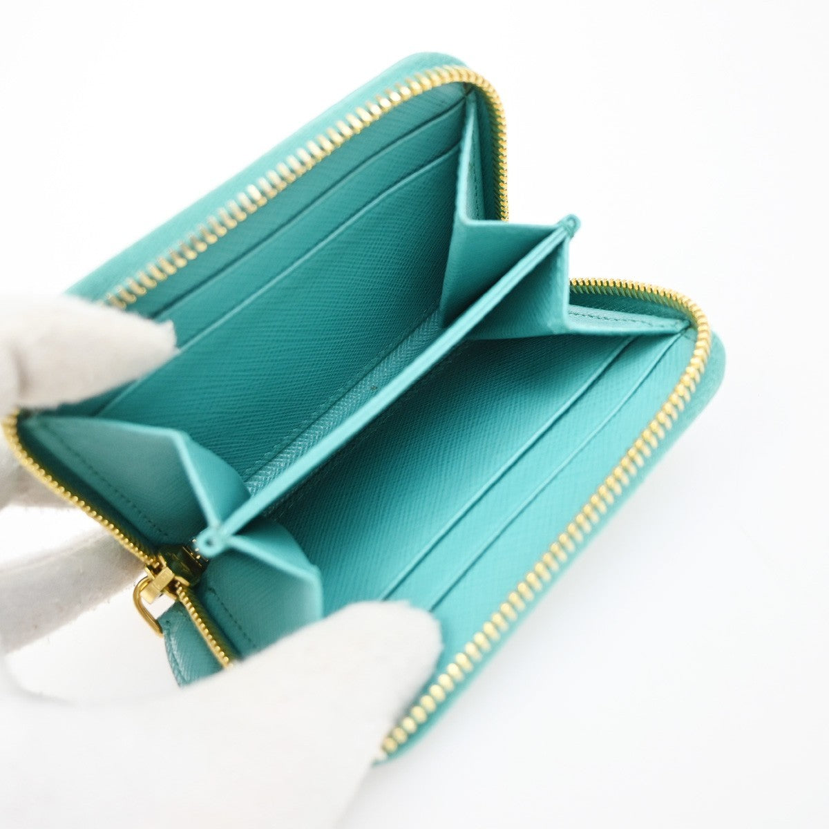 Prada Zip Around Saffiano Leather, Blue, Leather, Wallet