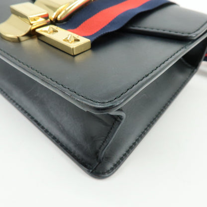 Gucci Sylvie Chain Leather, Black, Leather, Shoulder Bag