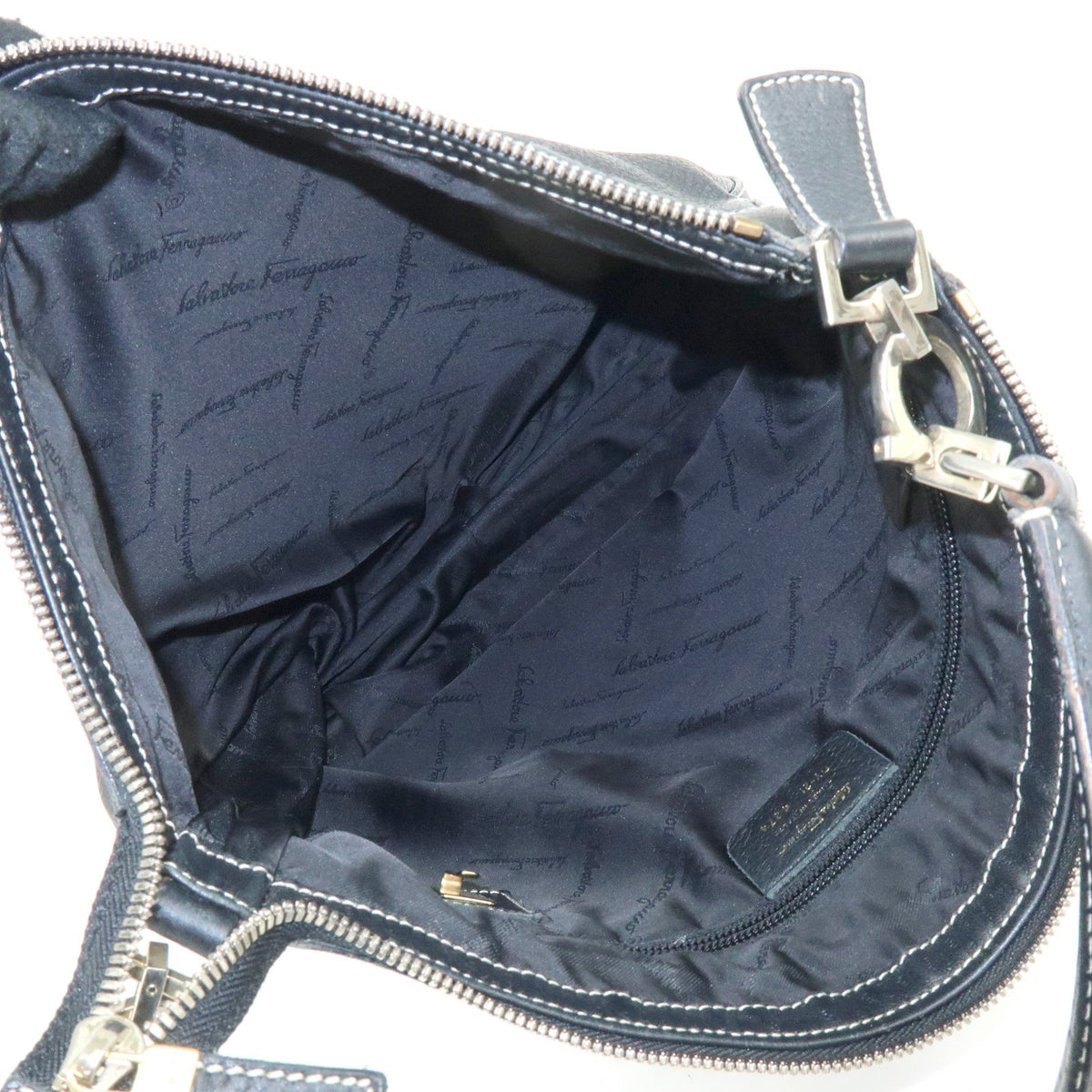Salvatore Ferragamo Gancini Leather, Black, Leather, Crossbody Bag